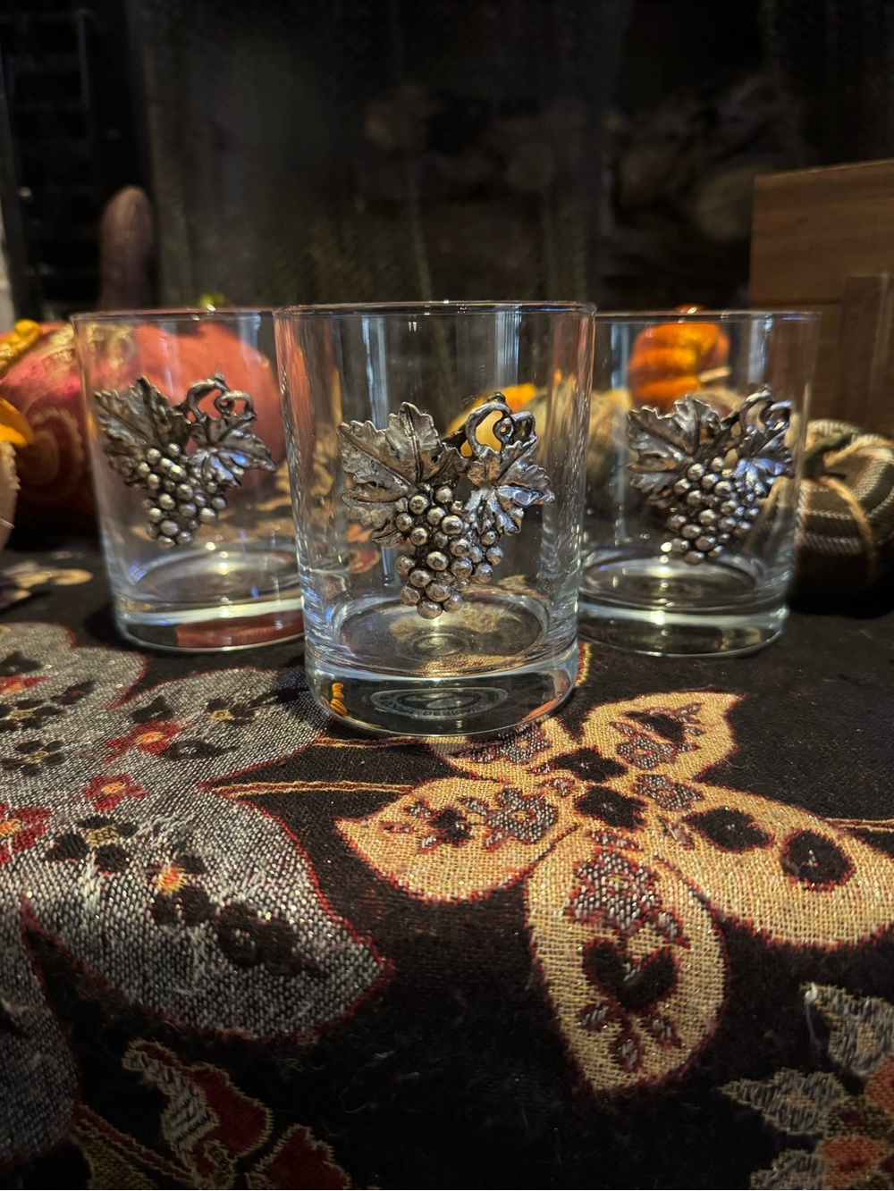 Arthur Court Clear Glass Tumblers with Silver Grape Motif